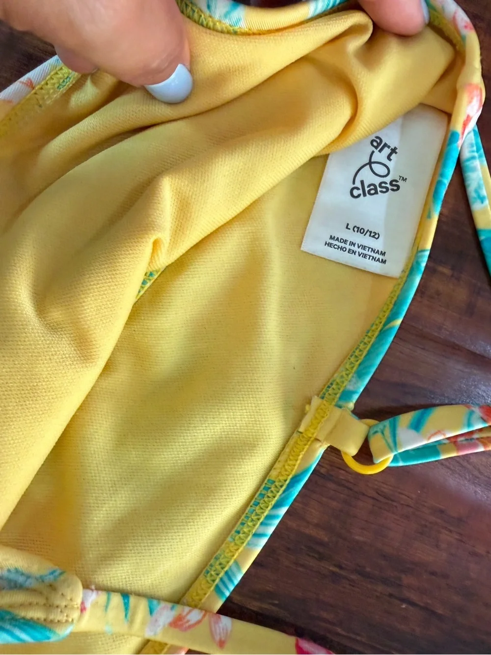 art class Yellow Floral-Trim Swim Top